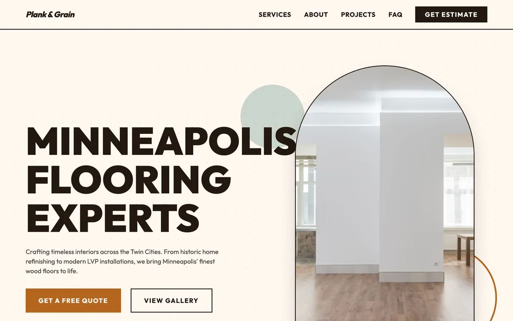 Plank & Grain Flooring website mockup