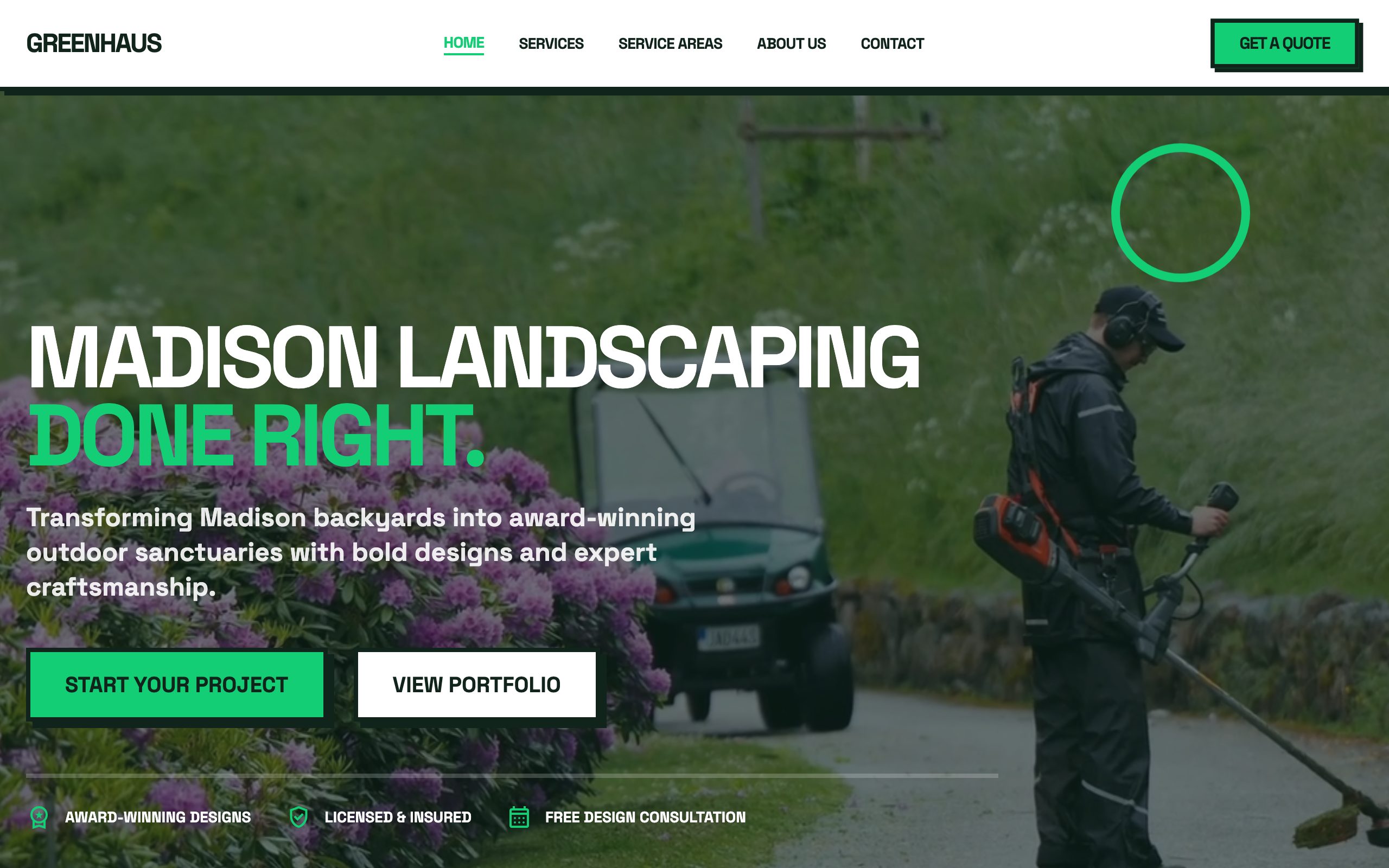 Greenhaus Landscaping website mockup