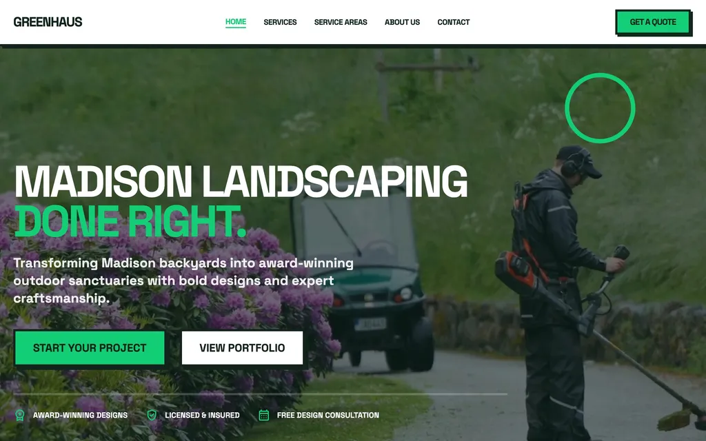 Greenhaus Landscaping website mockup