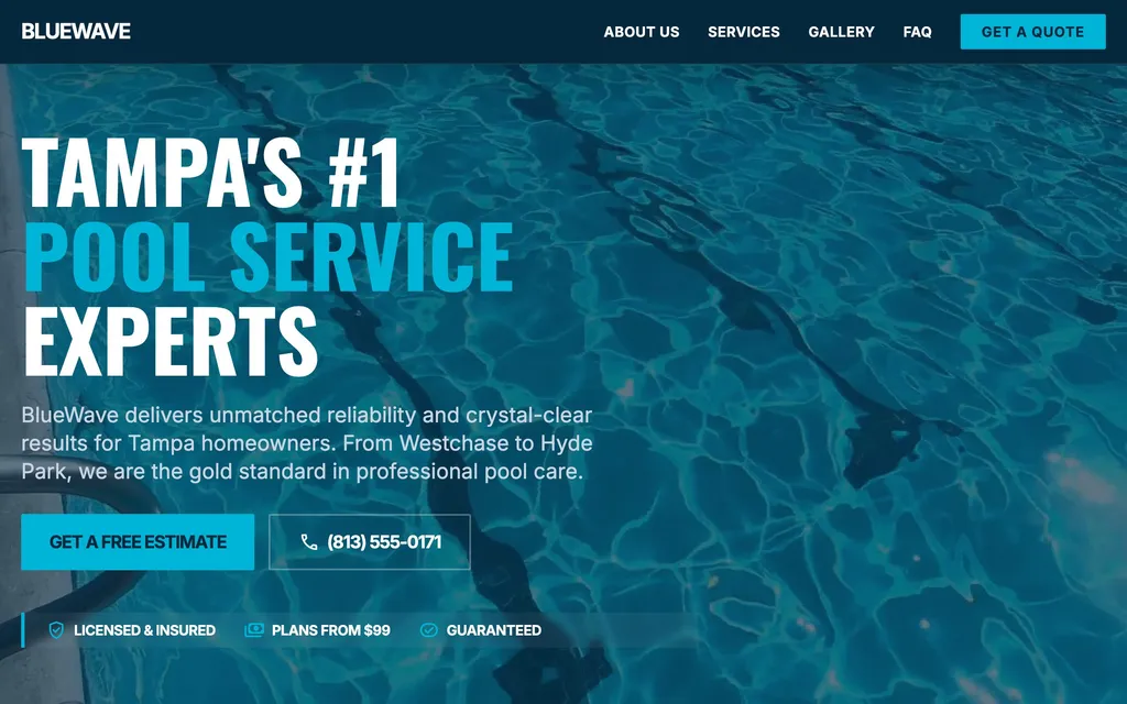 BlueWave Pool Service website mockup