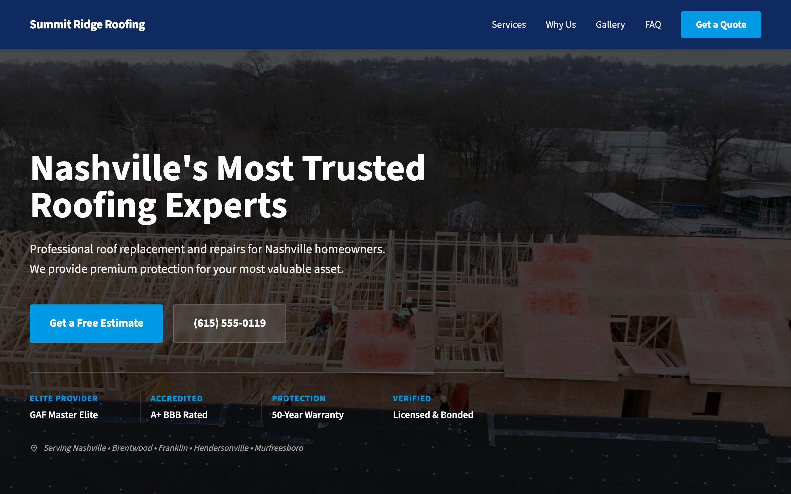 Summit Ridge Roofing website mockup