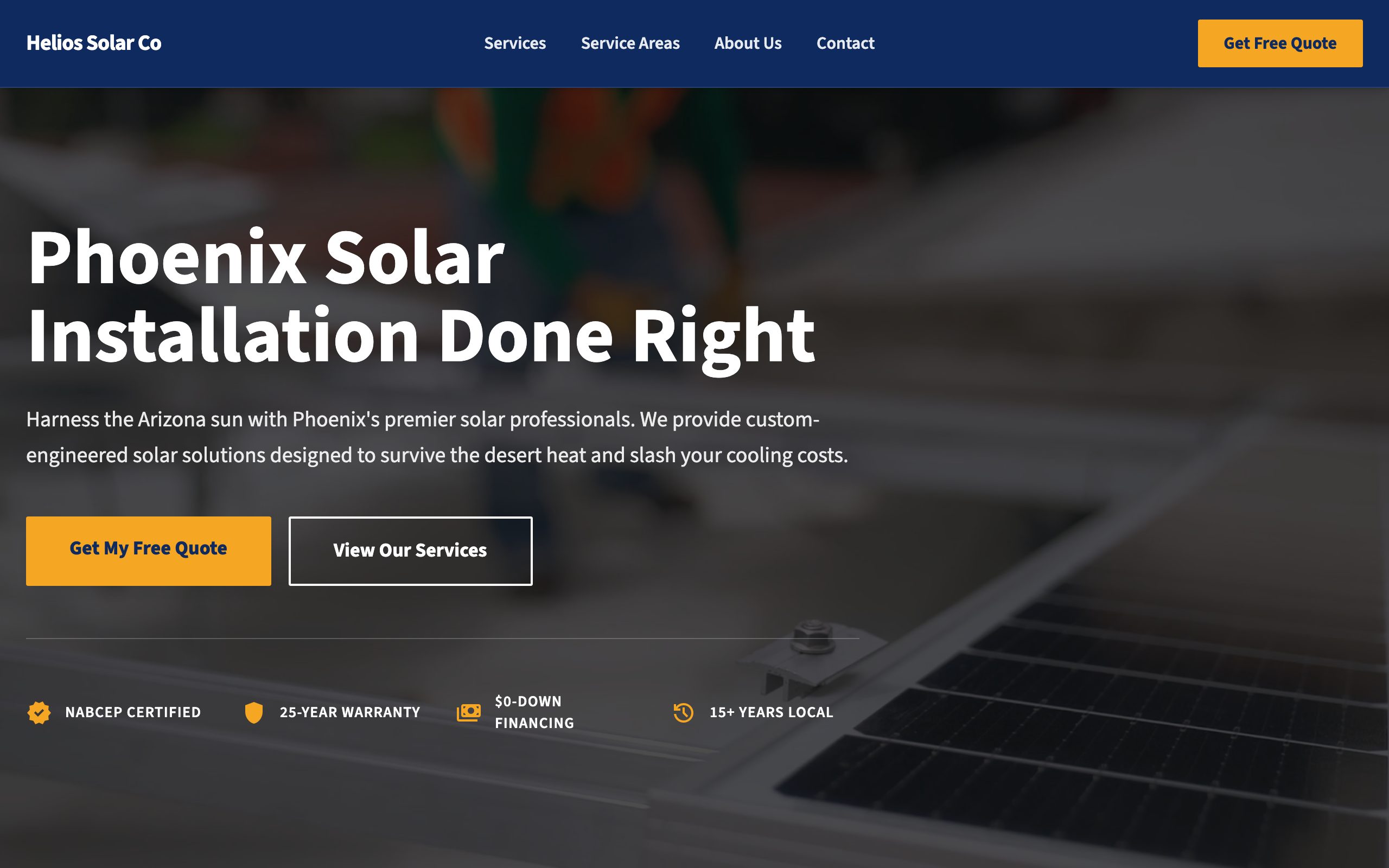 Helios Solar Co website mockup