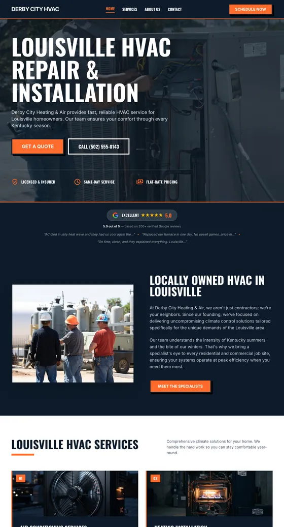 Derby City Heating & Air, a Louisville HVAC website in the Bold & Modern template