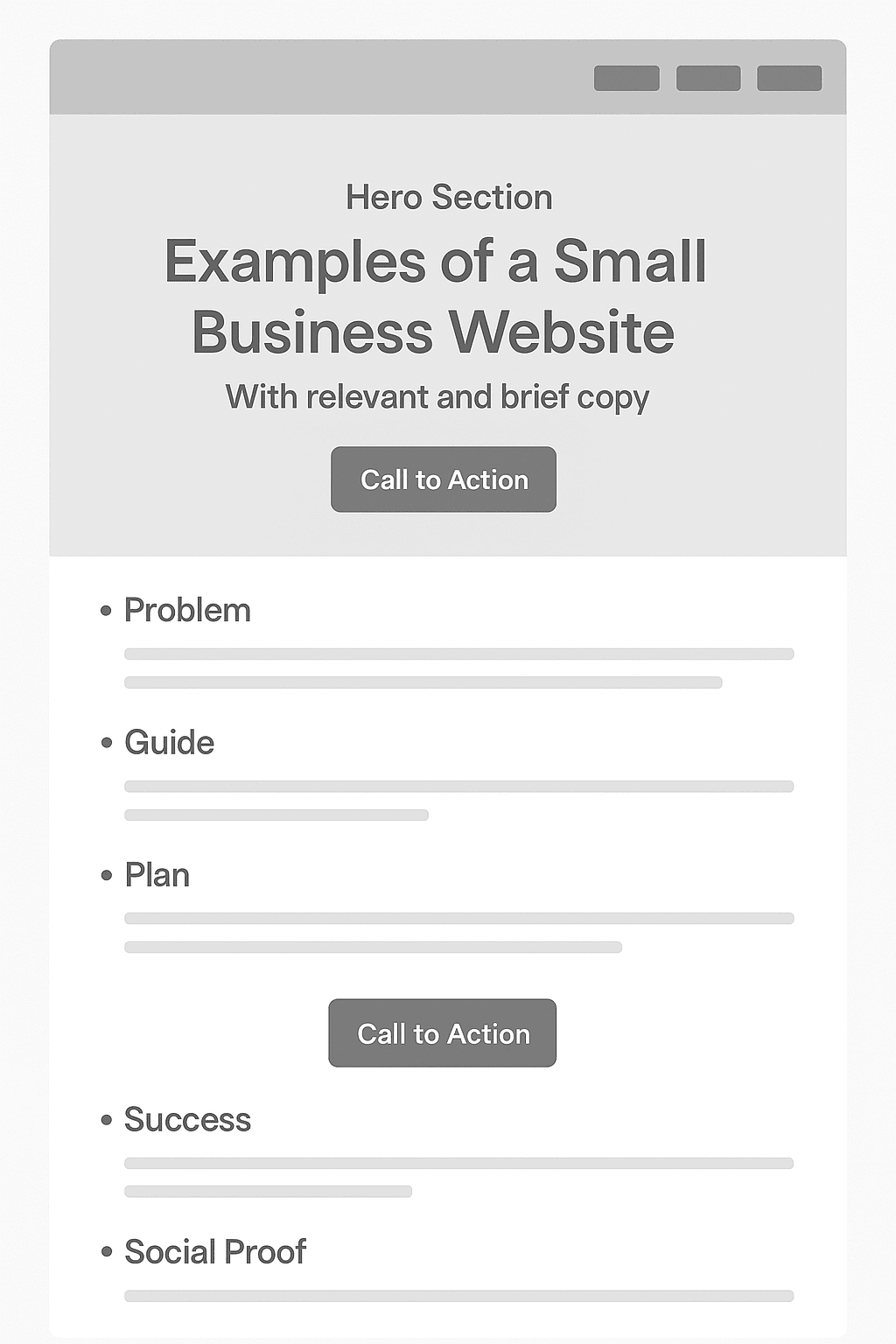 Example of a small business website homepage showing a clear headline, concise copy, and prominent call to action