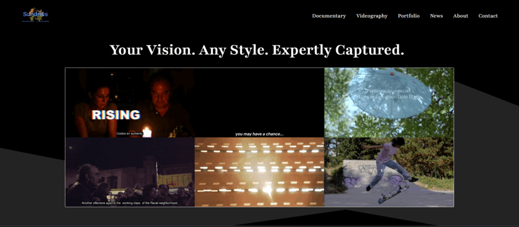 a photo of a website for a videographer